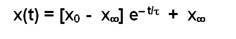 equation: x(t) = [x0 - xinfinity] exp(-t/tau) + xinfinity